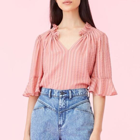 REBECCA TAYLOR MTLI LUREX STRIPE TOP BLOUSE SIZE MEDIUM BRAND NEW MSRP$275 - Picture 1 of 11